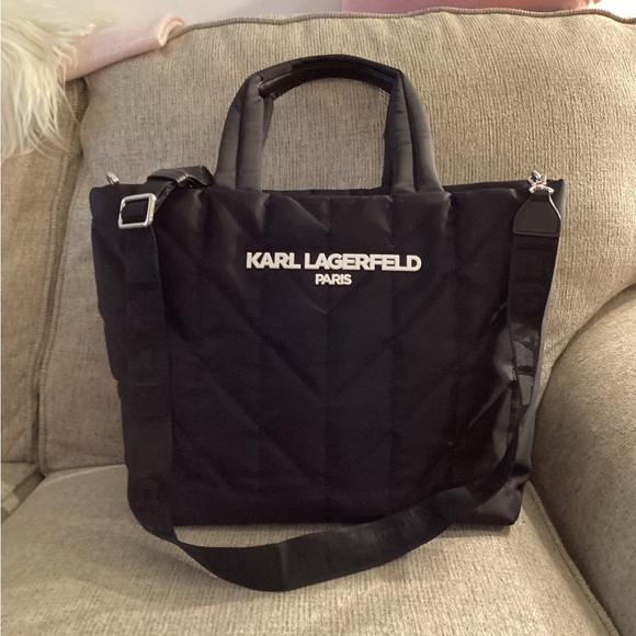 Karl Lagerfeld Black Messenger Bag with Quilted Design